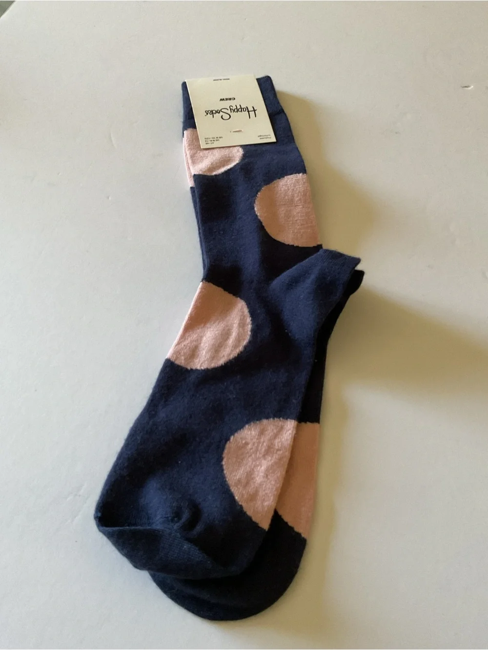 HAPPY SOCKS MENS WOOL BLEND SOCKS BLUE WITH BIG PINK DOT OS NWT